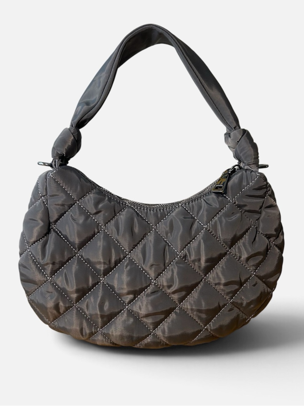 INC International Concepts Olivya Dark Gray Quilted Nylon Mini Hobo Bag